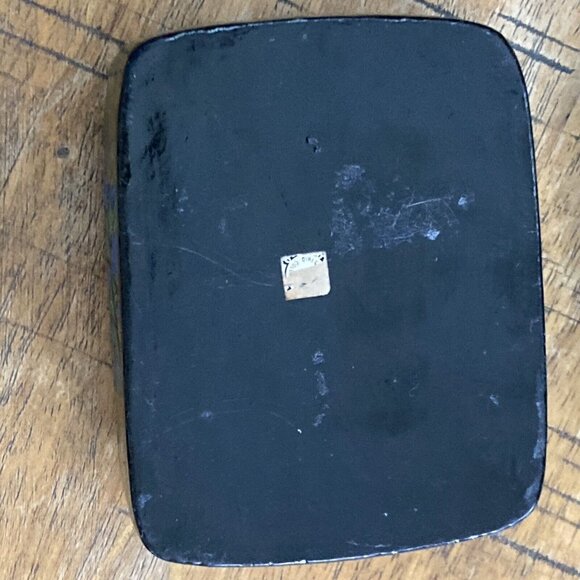 Kashmir India Lacquer Trinket Box Beautiful Blue Flower Glossy Black - Picture 5 of 9